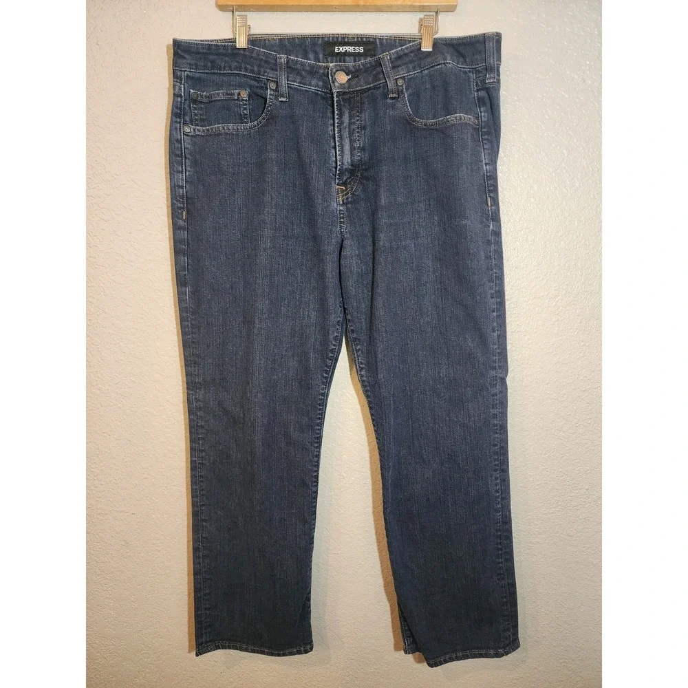 Express Men's Denim Jeans, Size 38x30, Classic Fit, Boot Cut, Darker Wash